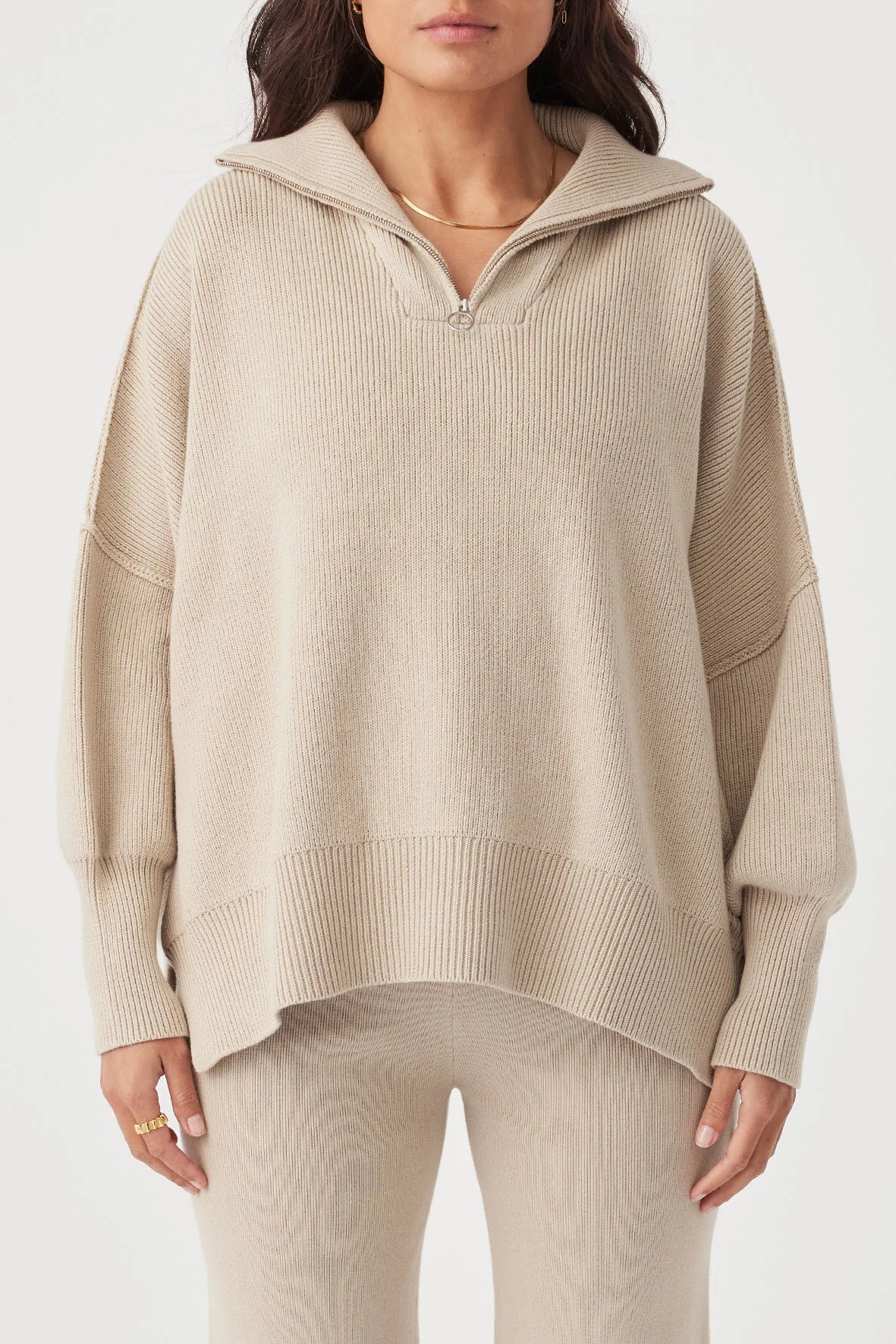 London Zip Sweater - Taupe