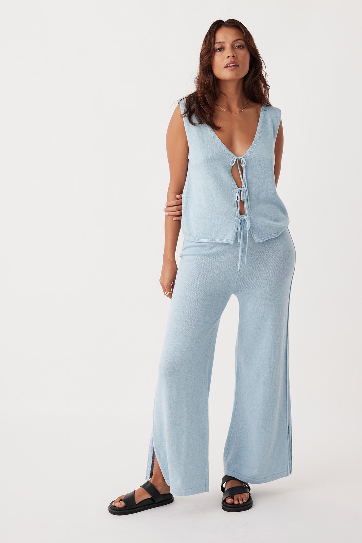 Poppy Organic Cotton Linen Reversible Vest - Sky