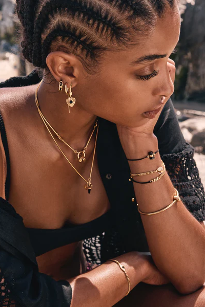 Black Tourmaline Crystal Bracelet | Black - Gold