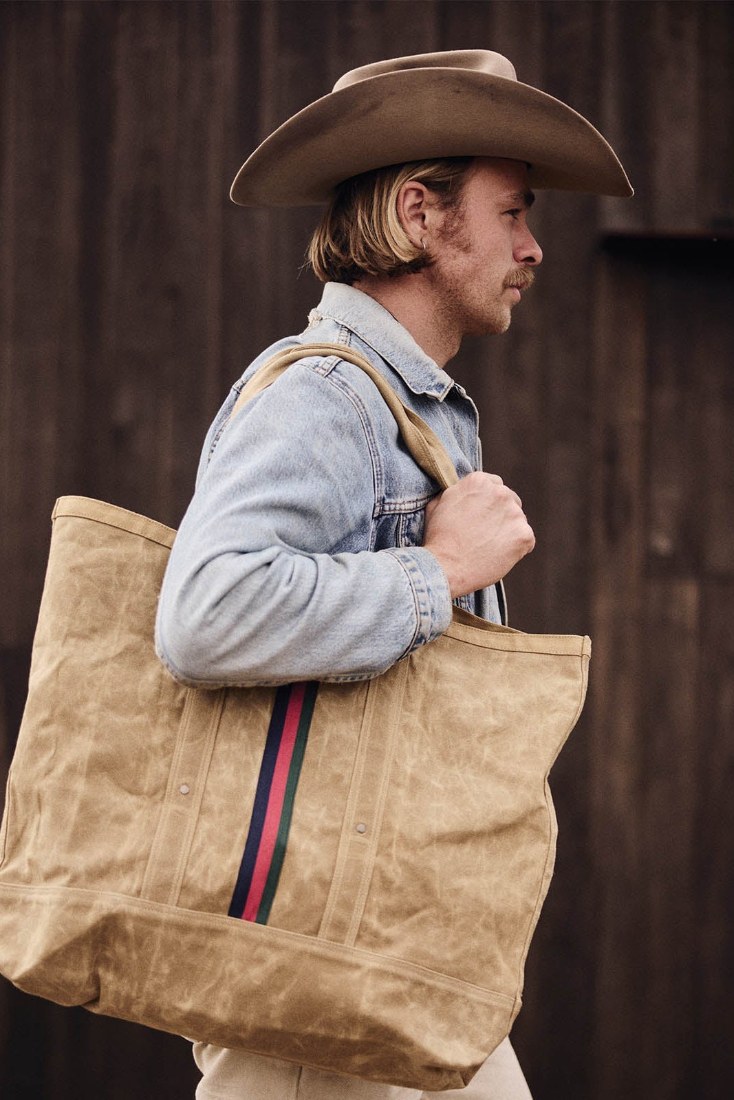 Pony Rider Escapee Large Canvas Tote Bag in Golden Tan