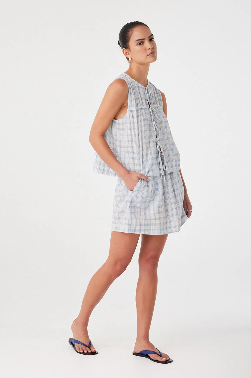 Camille Skirt - Powder Blue Check