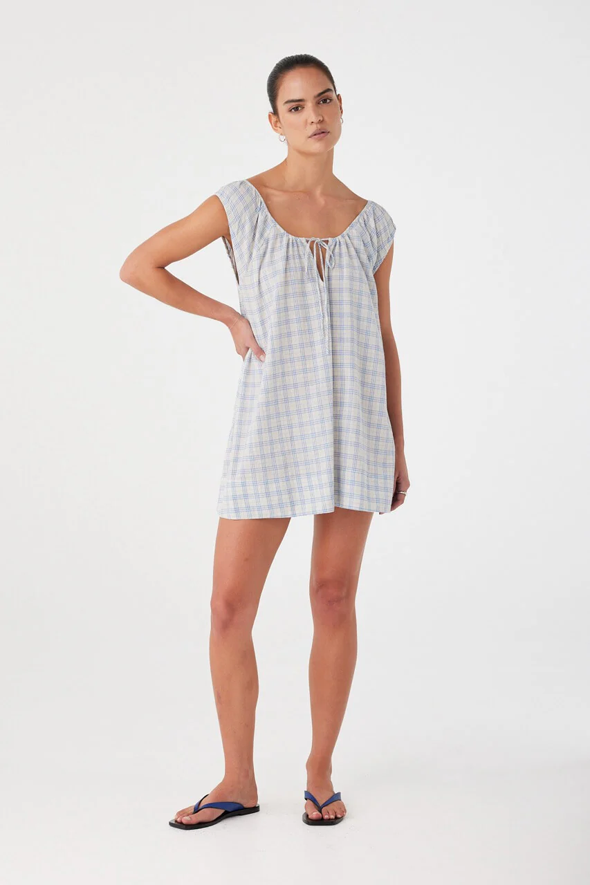 Camille Dress - Powder Blue Check