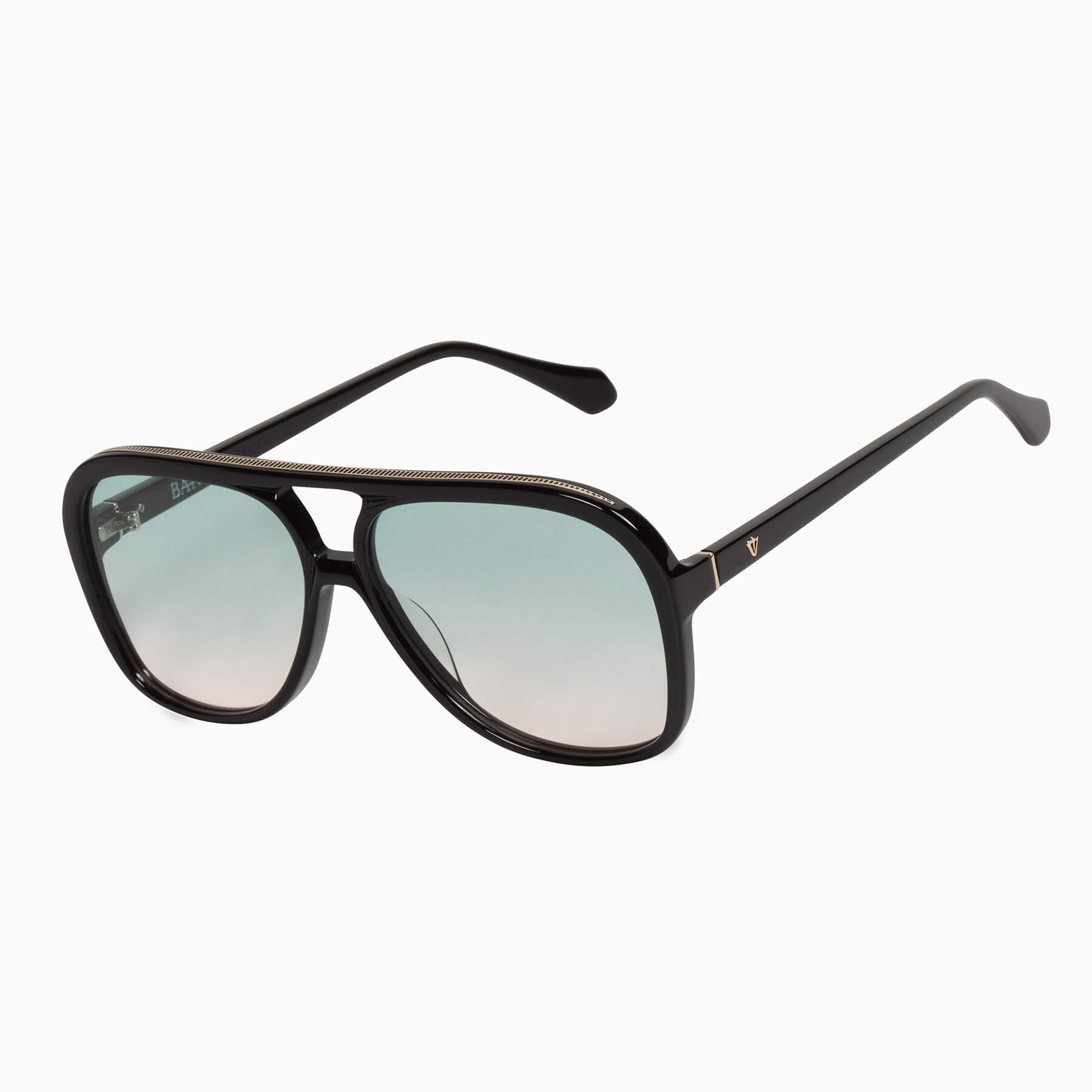 Bang | Sunglasses - Gloss Black w. Gold Metal Trim / Olive to Rose Gradient Lens