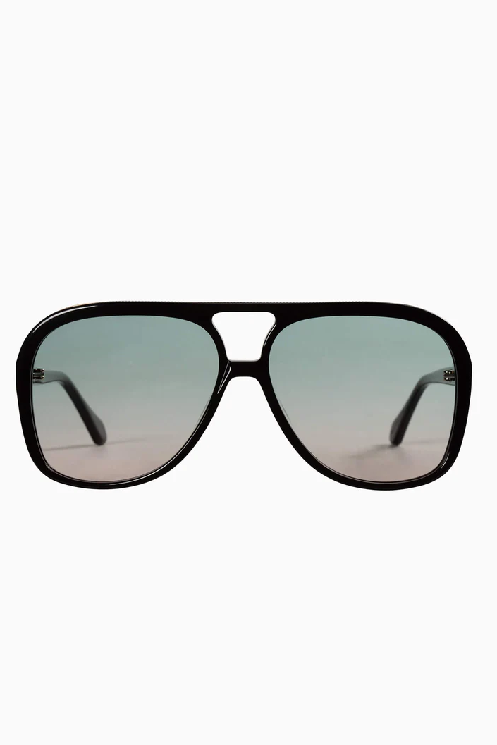 Bang | Sunglasses - Gloss Black w. Gold Metal Trim / Olive to Rose Gradient Lens