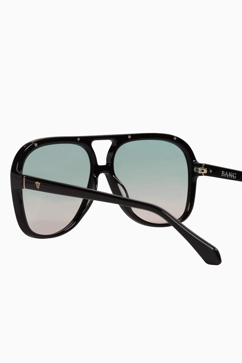 Bang | Sunglasses - Gloss Black w. Gold Metal Trim / Olive to Rose Gradient Lens