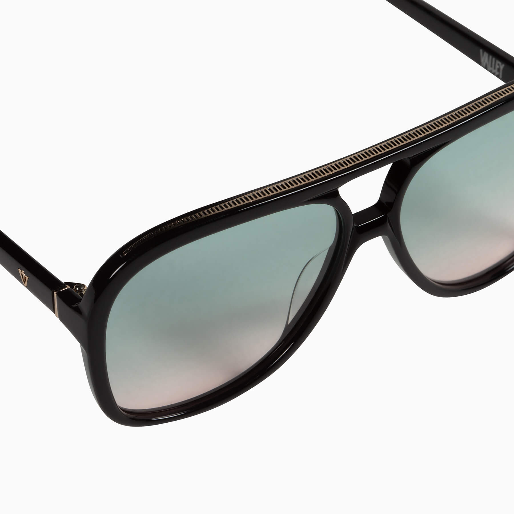Bang | Sunglasses - Gloss Black w. Gold Metal Trim / Olive to Rose Gradient Lens