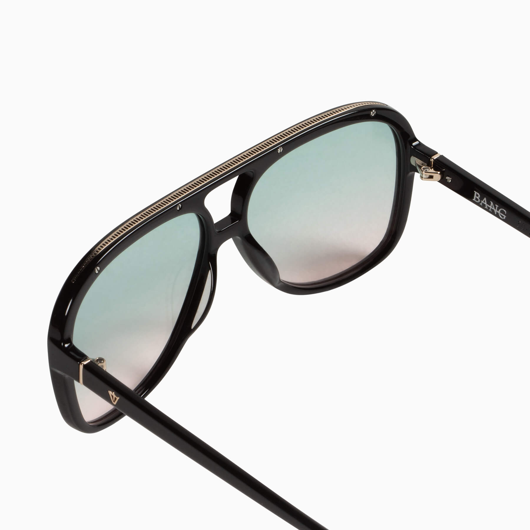 Bang | Sunglasses - Gloss Black w. Gold Metal Trim / Olive to Rose Gradient Lens