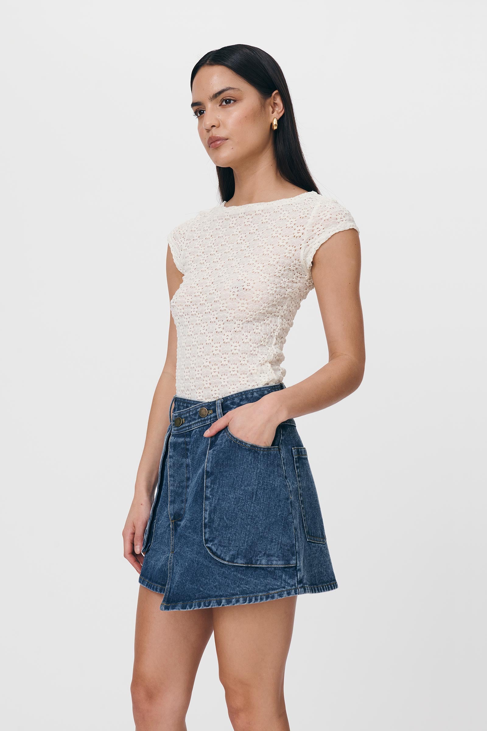 Bria Organic Denim Mini Skirt - Washed Indigo