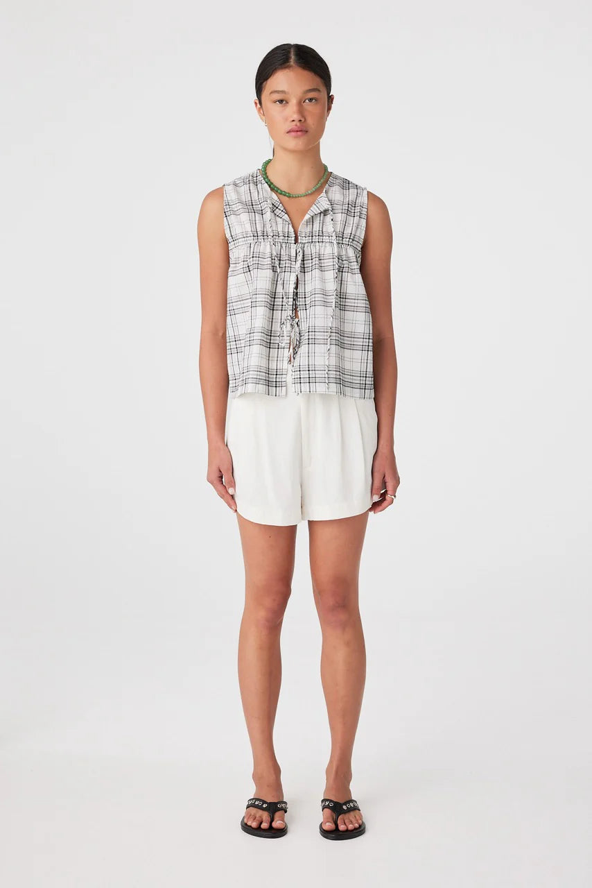 Camille Tie Top - Black/Cream Check