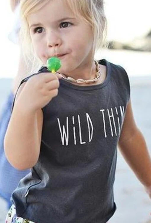 Wild Thing Muscle Kids Tee - Faded Black
