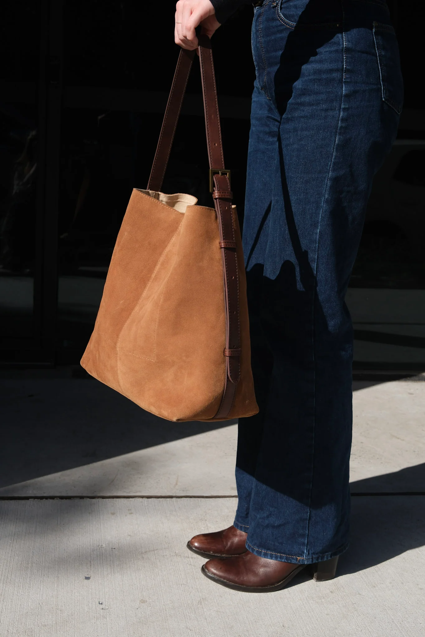 Suede Cabas Tote - Camel