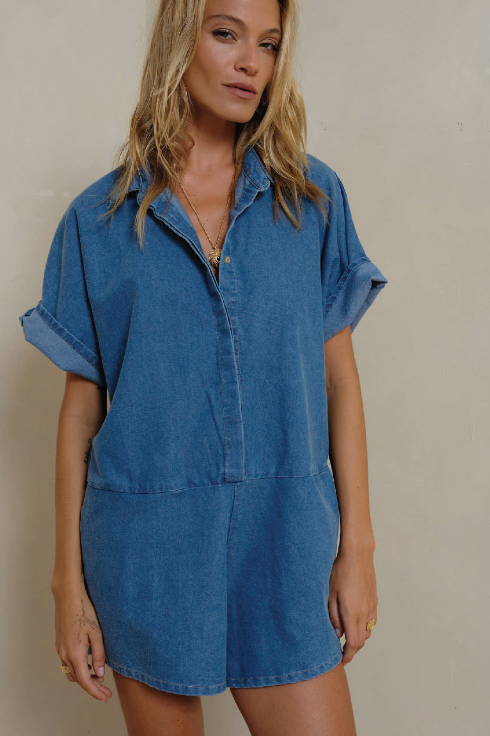 Del Rio Chambray Jumpsuit - Pacific Blue