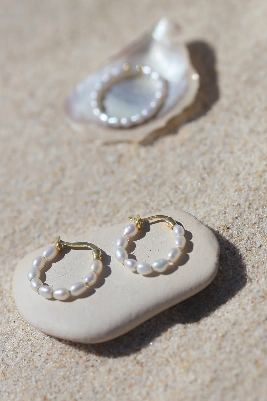 Full Pearl Hoops - Gold