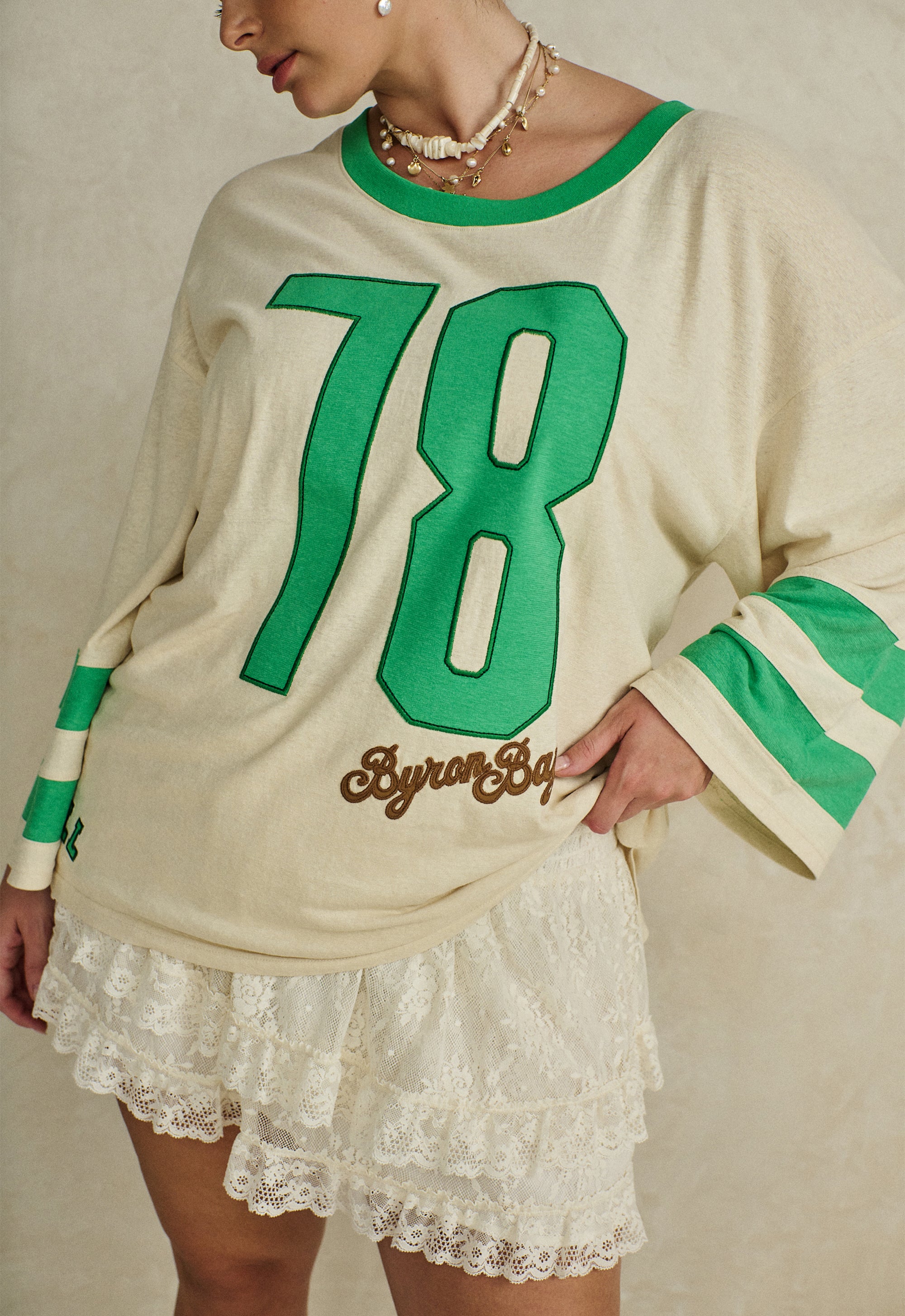 Homecoming Long Sleeve Biker Tee - Green Fields