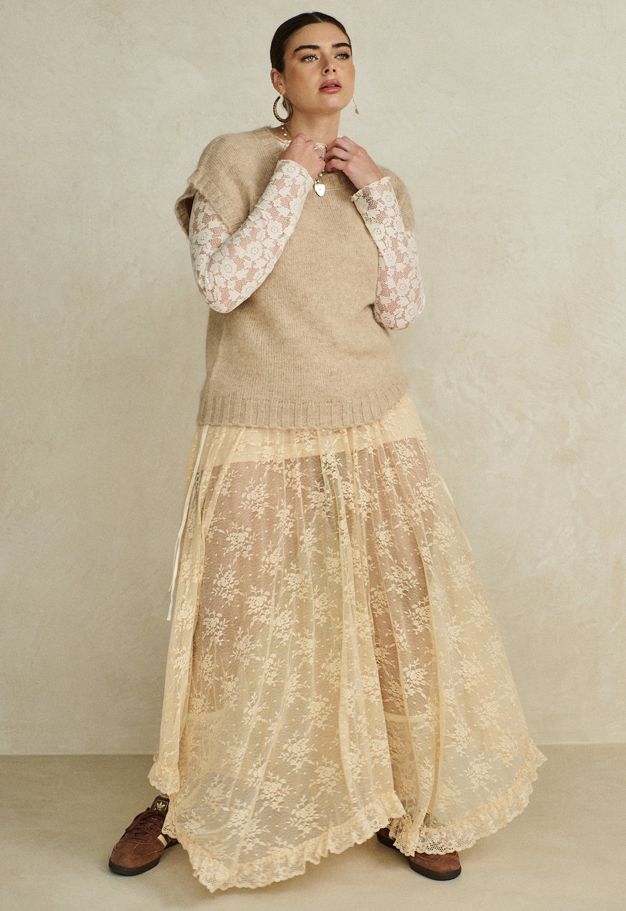 Labyrinth Lace Maxi Skirt - Peach Bliss