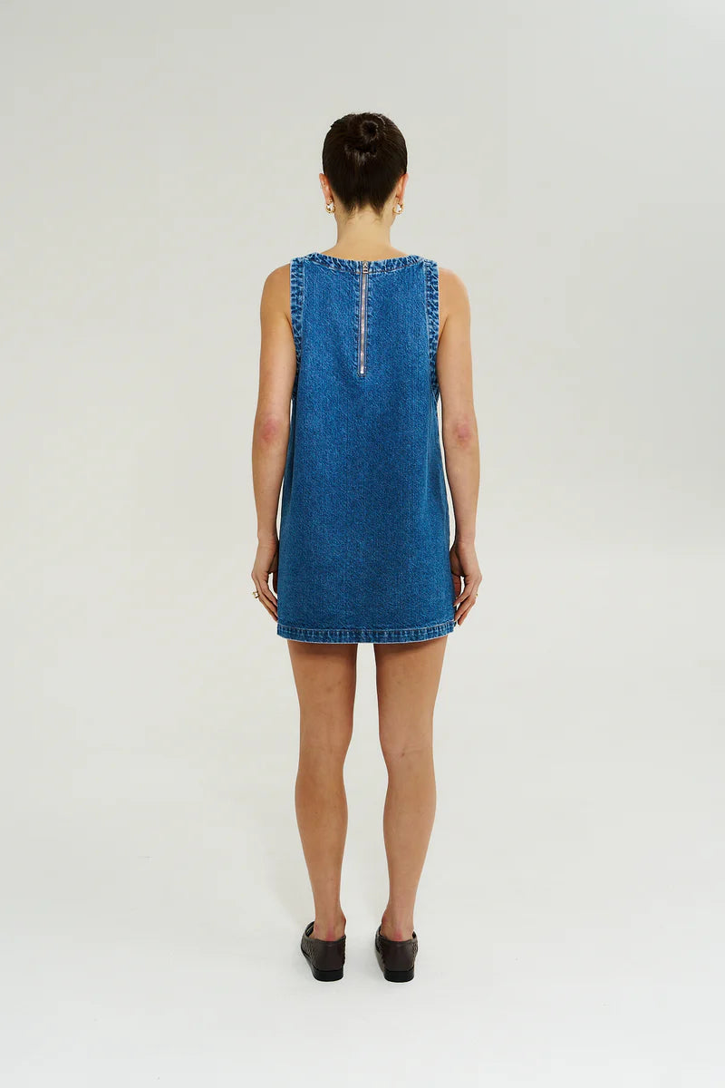 Lacey V Neck Dress - Bleu Denim