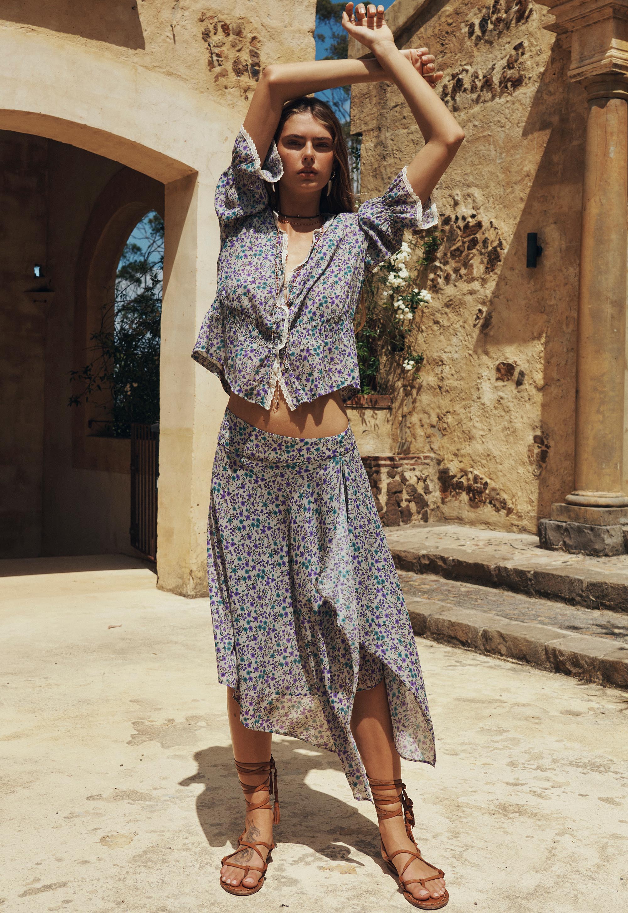 Mimi-Rose Asymmetric Skirt - Violet Fields