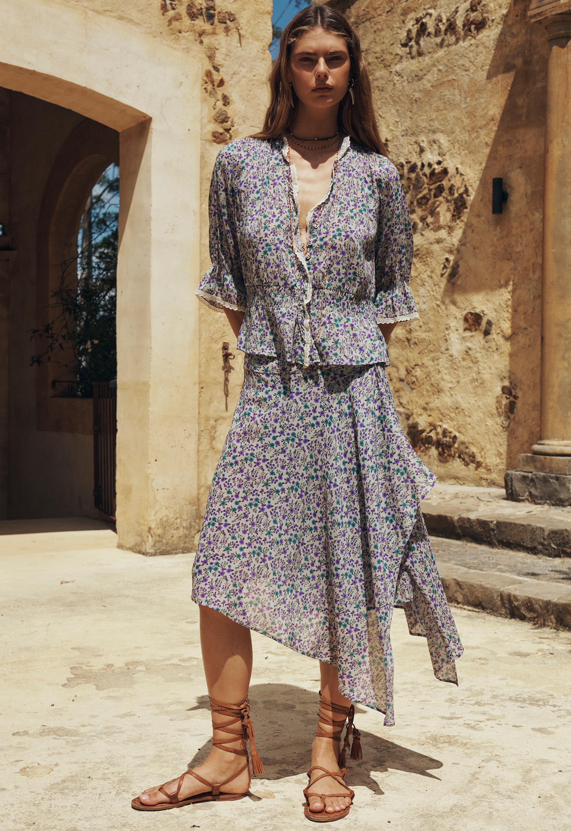 Mimi-Rose Asymmetric Skirt - Violet Fields