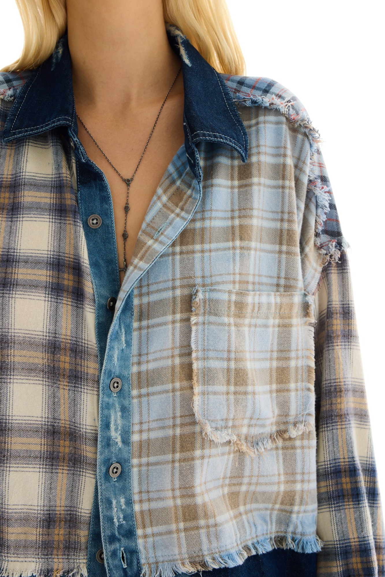 Mixed Flannel And Denim Shirt