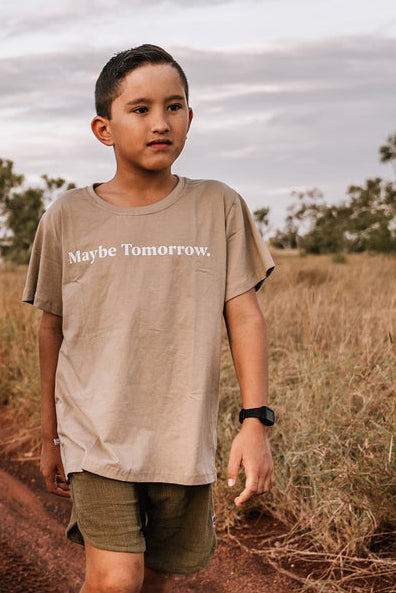 Maybe Tomorrow Kids Tee - Light Khaki