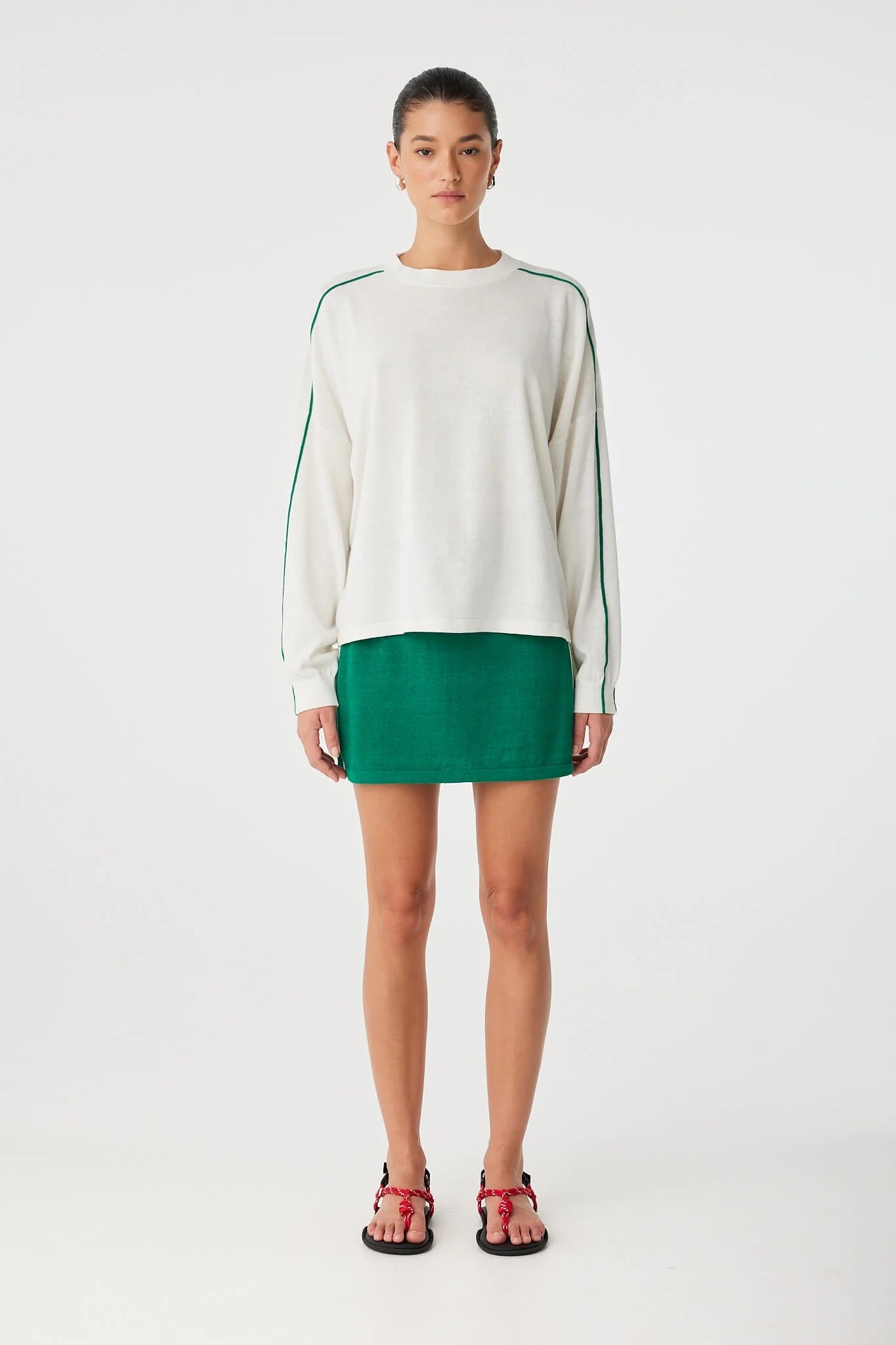 Pippa Long Sleeve - Cream & Palm Green