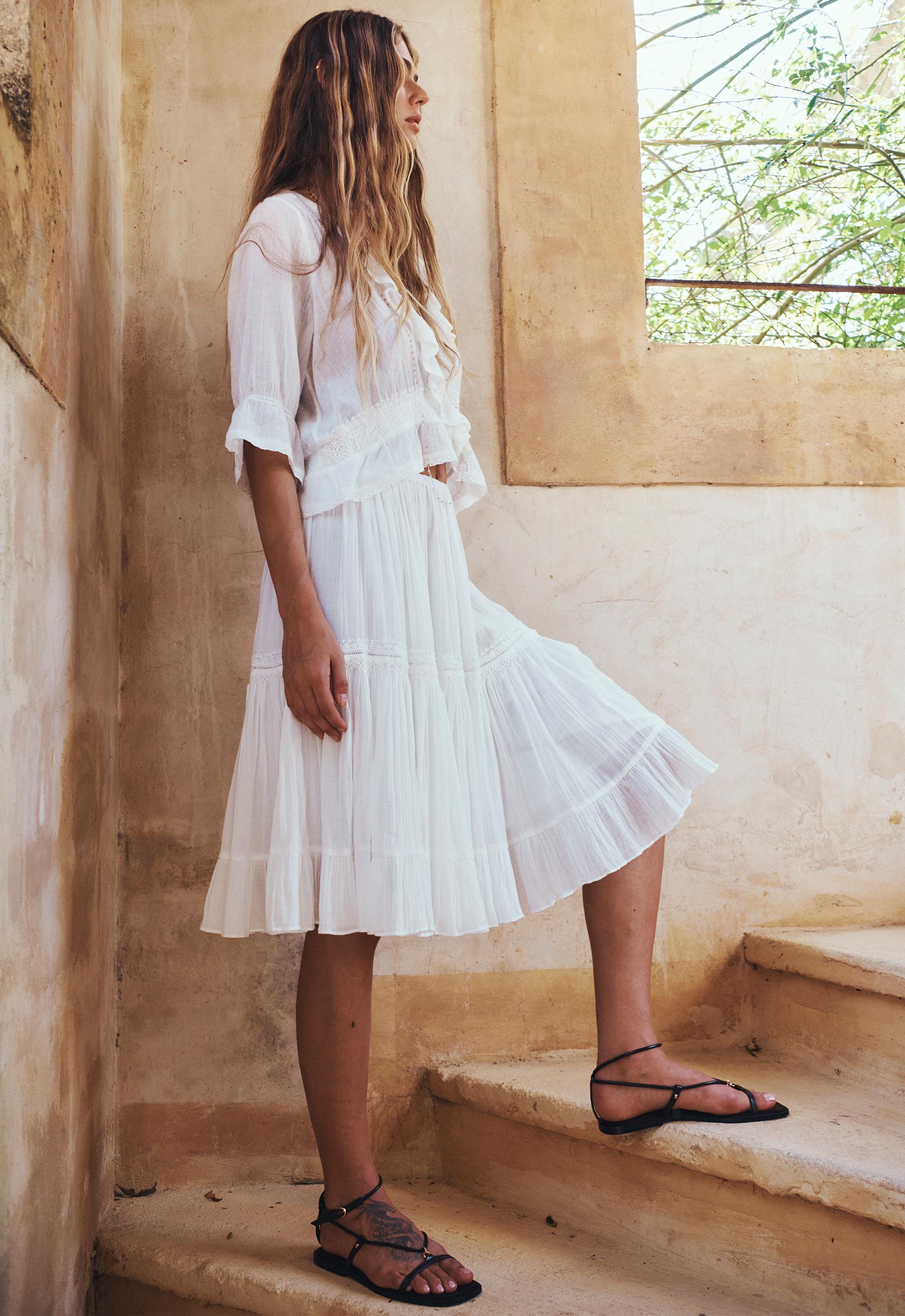 Prairie Midi Skirt - Whisper White