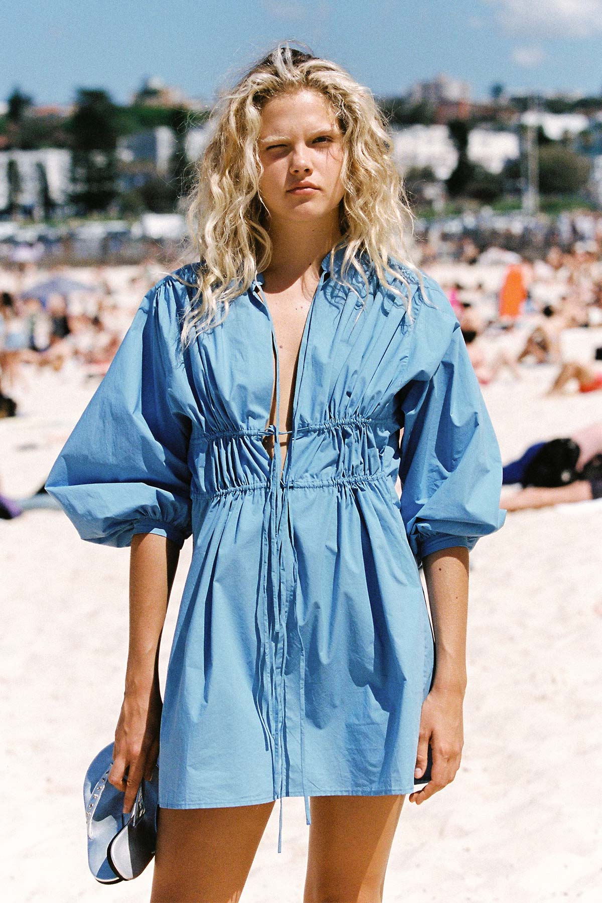 Piper Organic Mini Dress - Cerulean