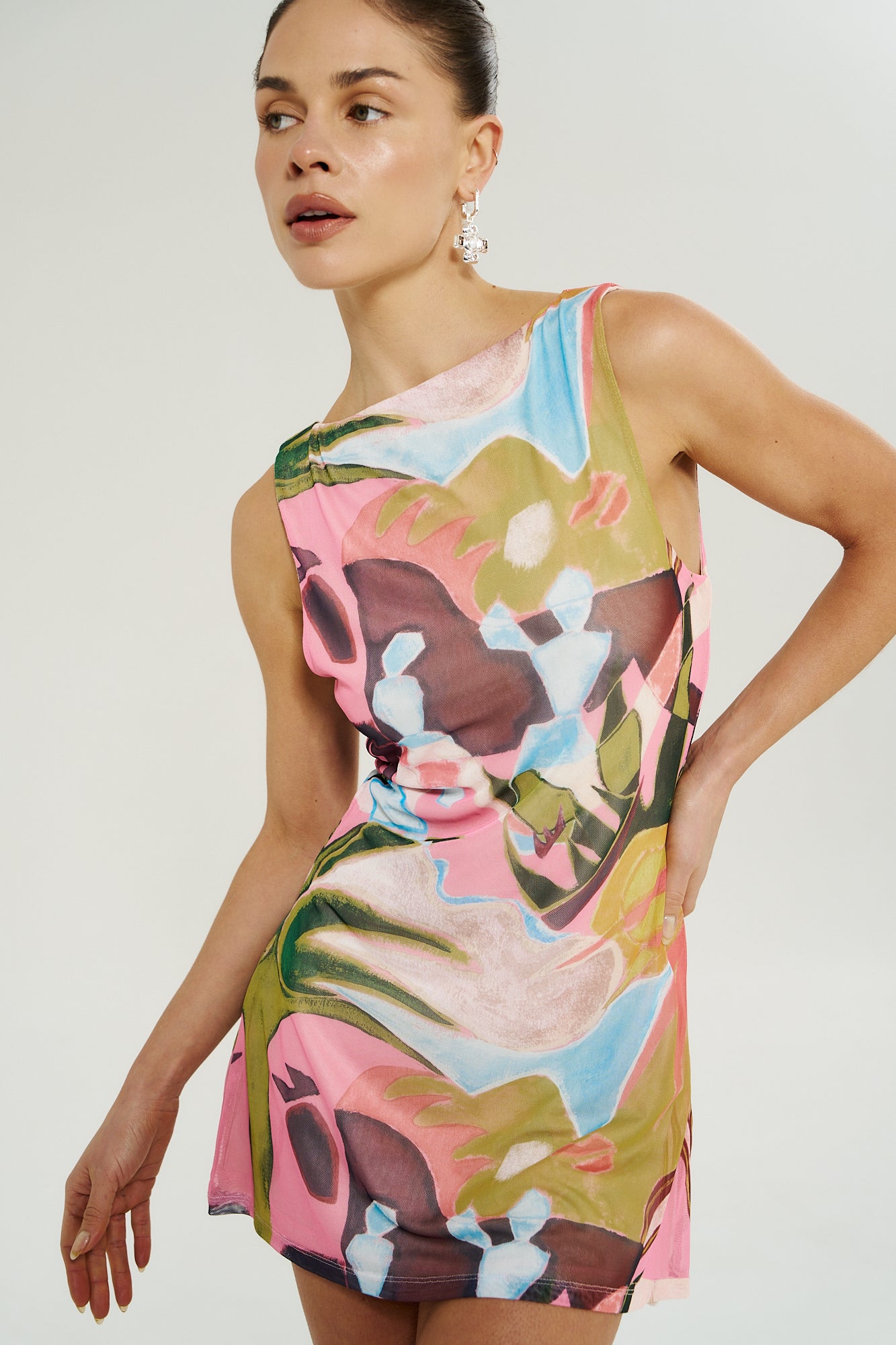 Boatneck Mesh Mini Dress - Wonderland