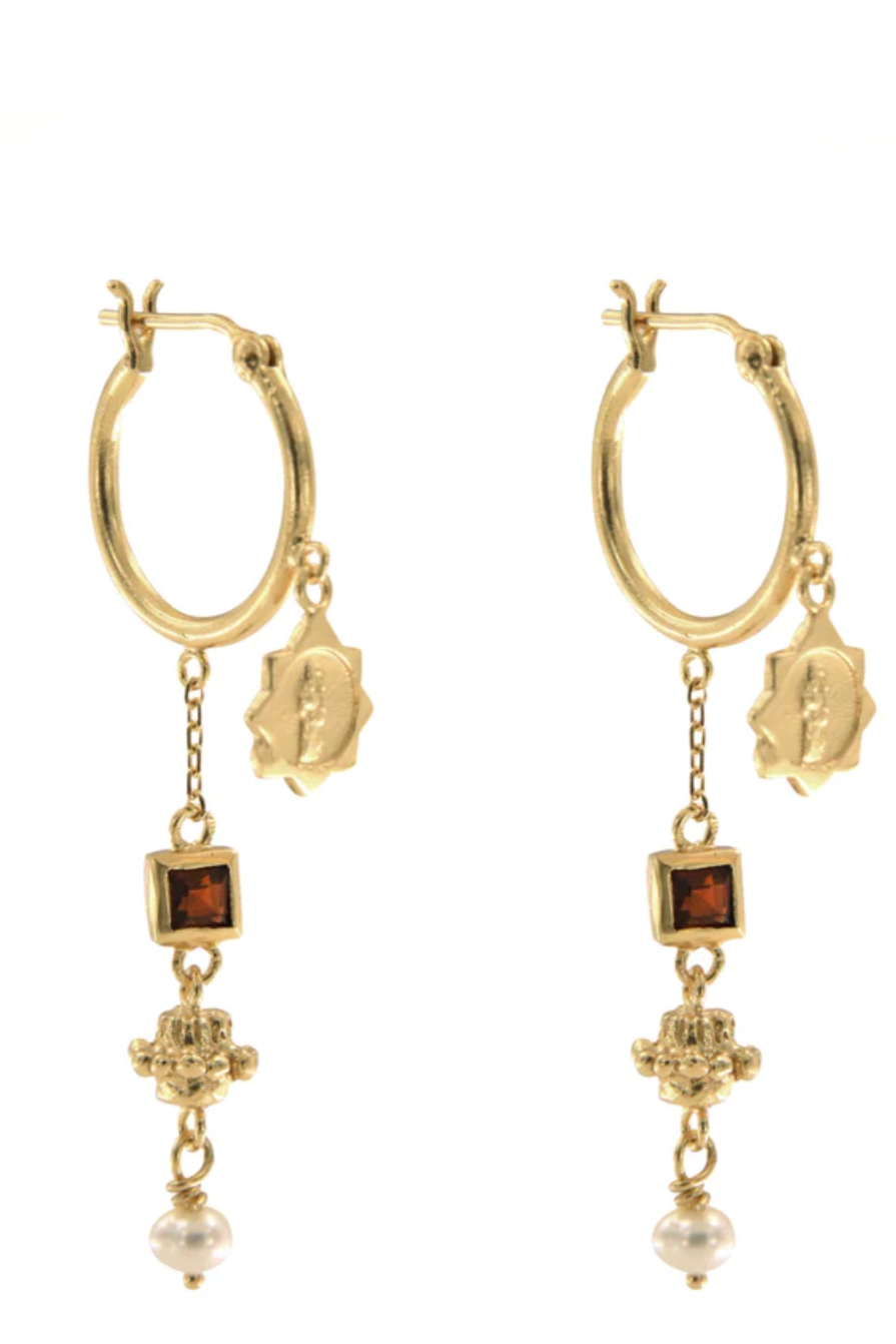 Cleopatra's Bling | Jeanne Earrings With Garnet - Gold