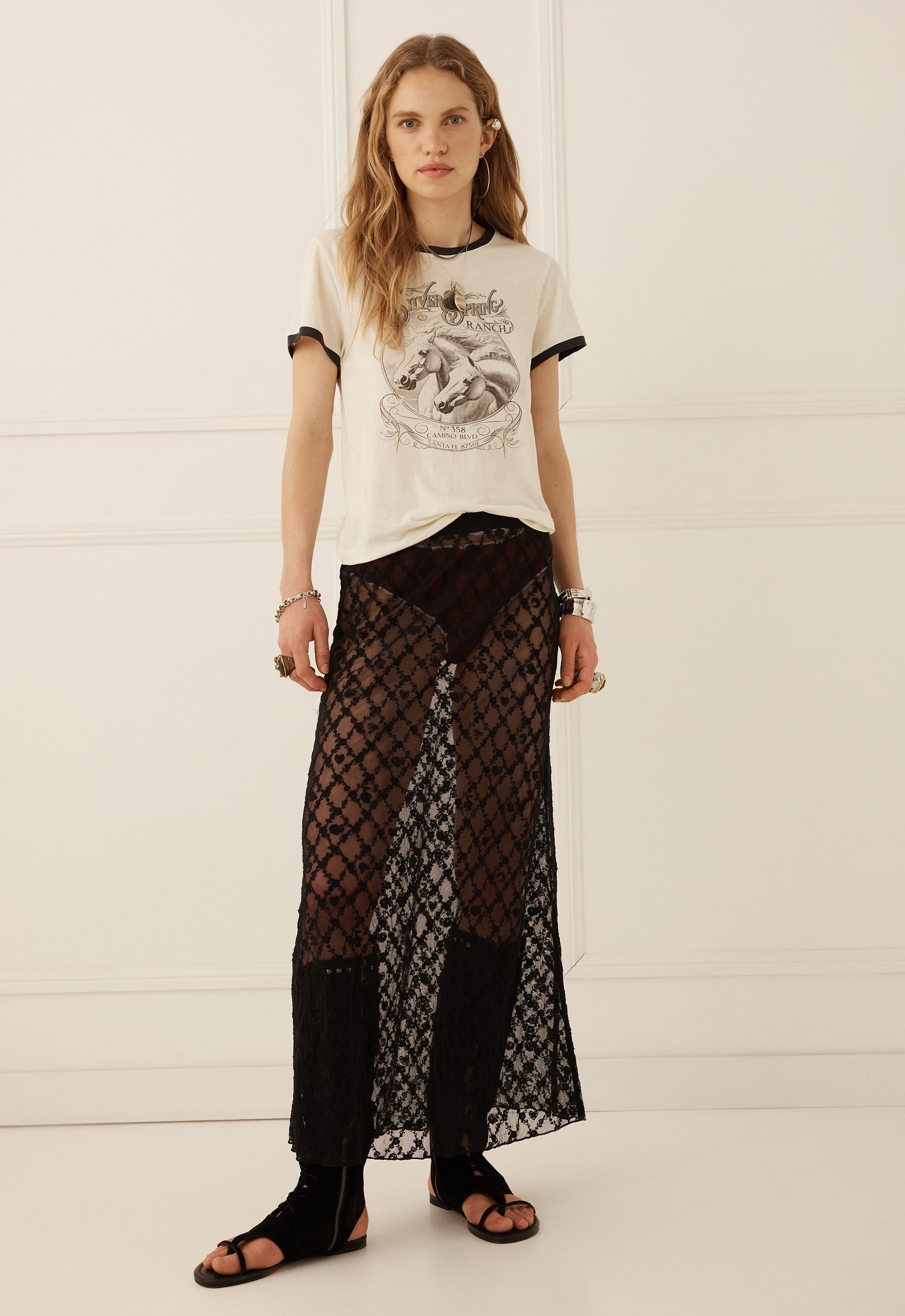 Serpent Lace Maxi Skirt - Noir