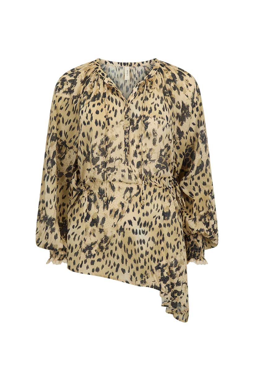 Snow Leopard Asymmetric Blouse - Animal