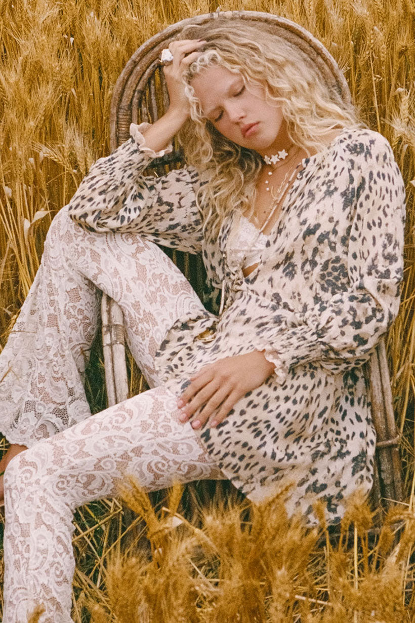 Snow Leopard Asymmetric Blouse - Animal