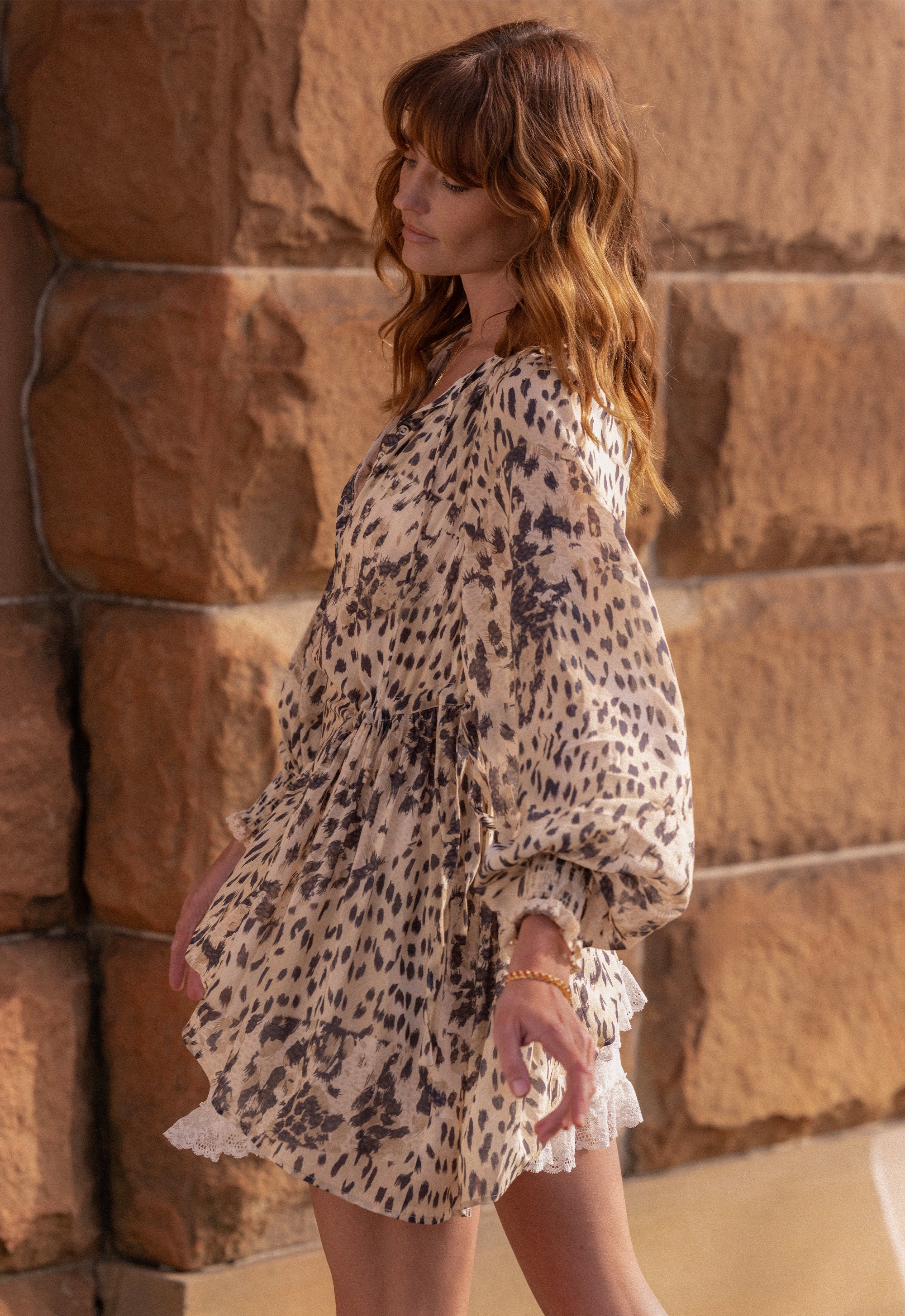 Snow Leopard Asymmetric Blouse - Animal