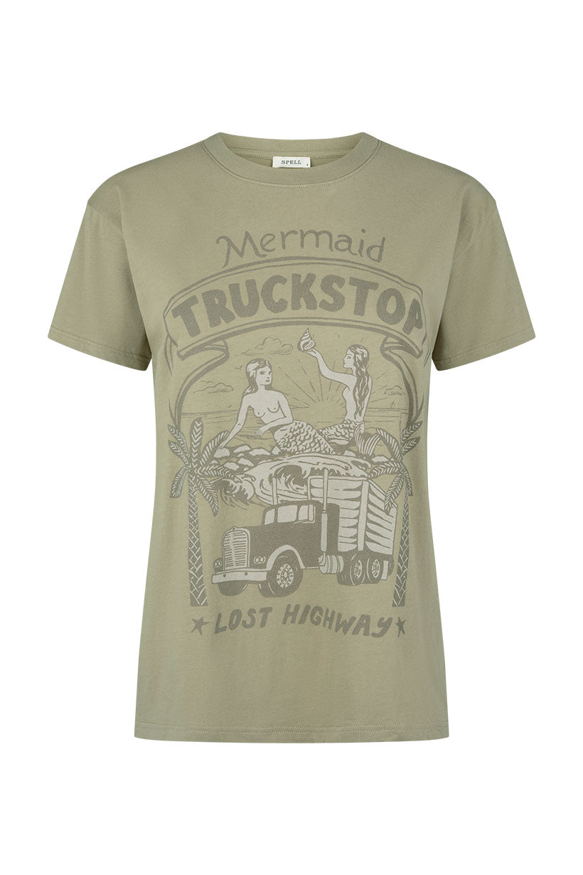 Mermaid Truckstop Biker Tee - Khaki