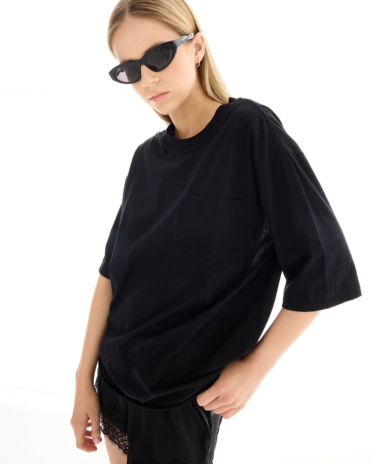 The Tales Lace Back Heart Street Tee in Black, oversized fit