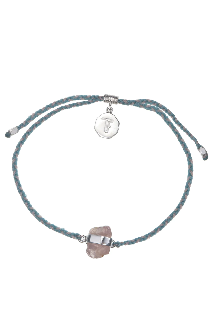 Rose Quartz Bracelet | Teal and Dusty Pink - Silver