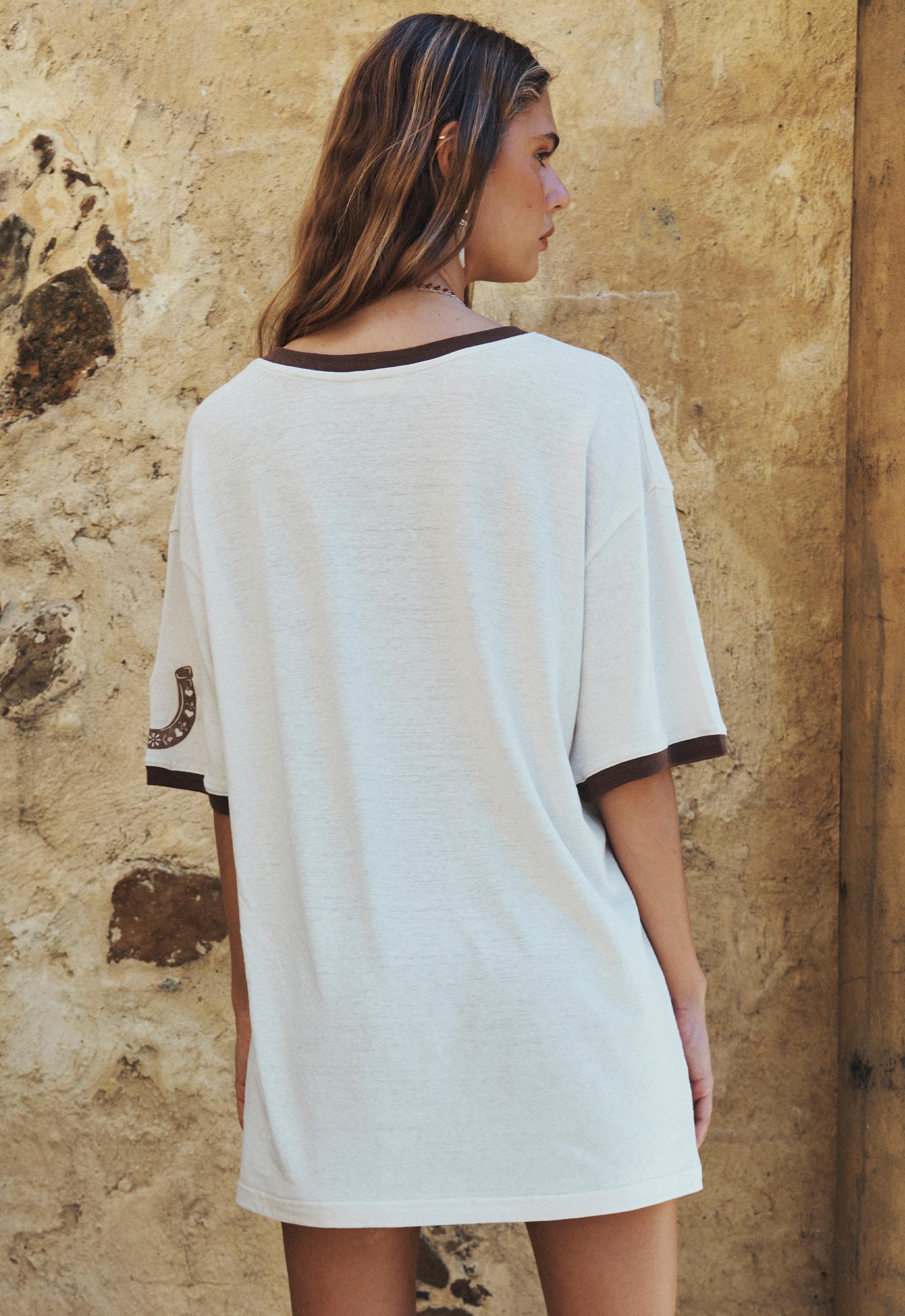 Texas Sweetheart Oversized Biker Tee - Vintage Cream