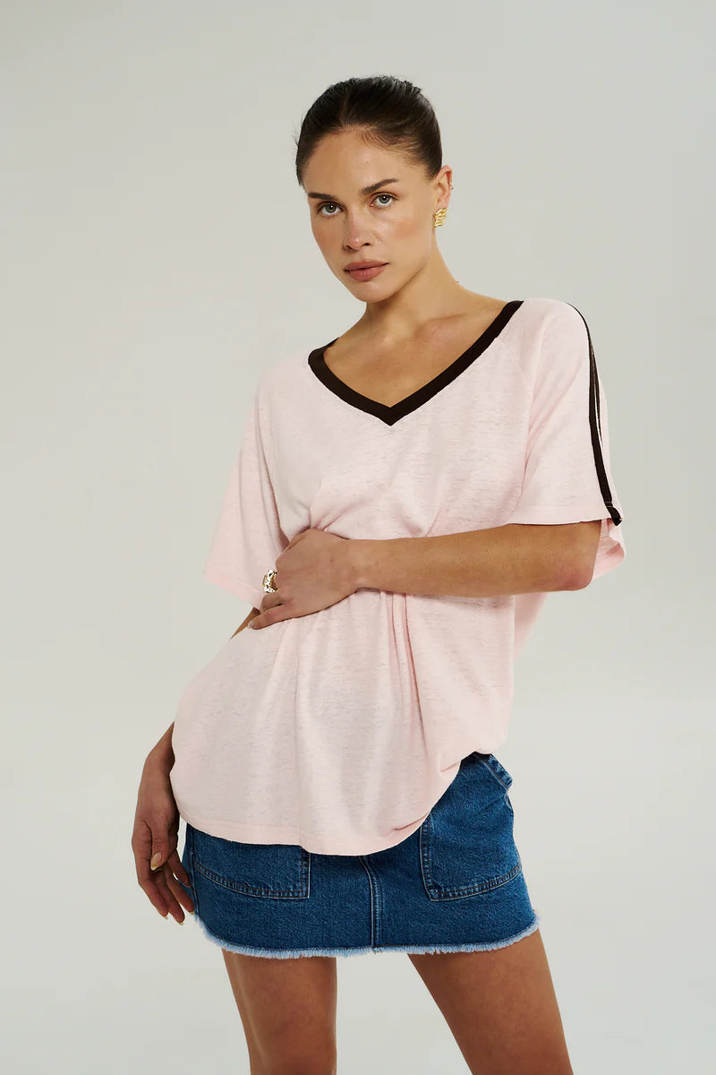 V Neck Jersey Tee - Dusty Rose