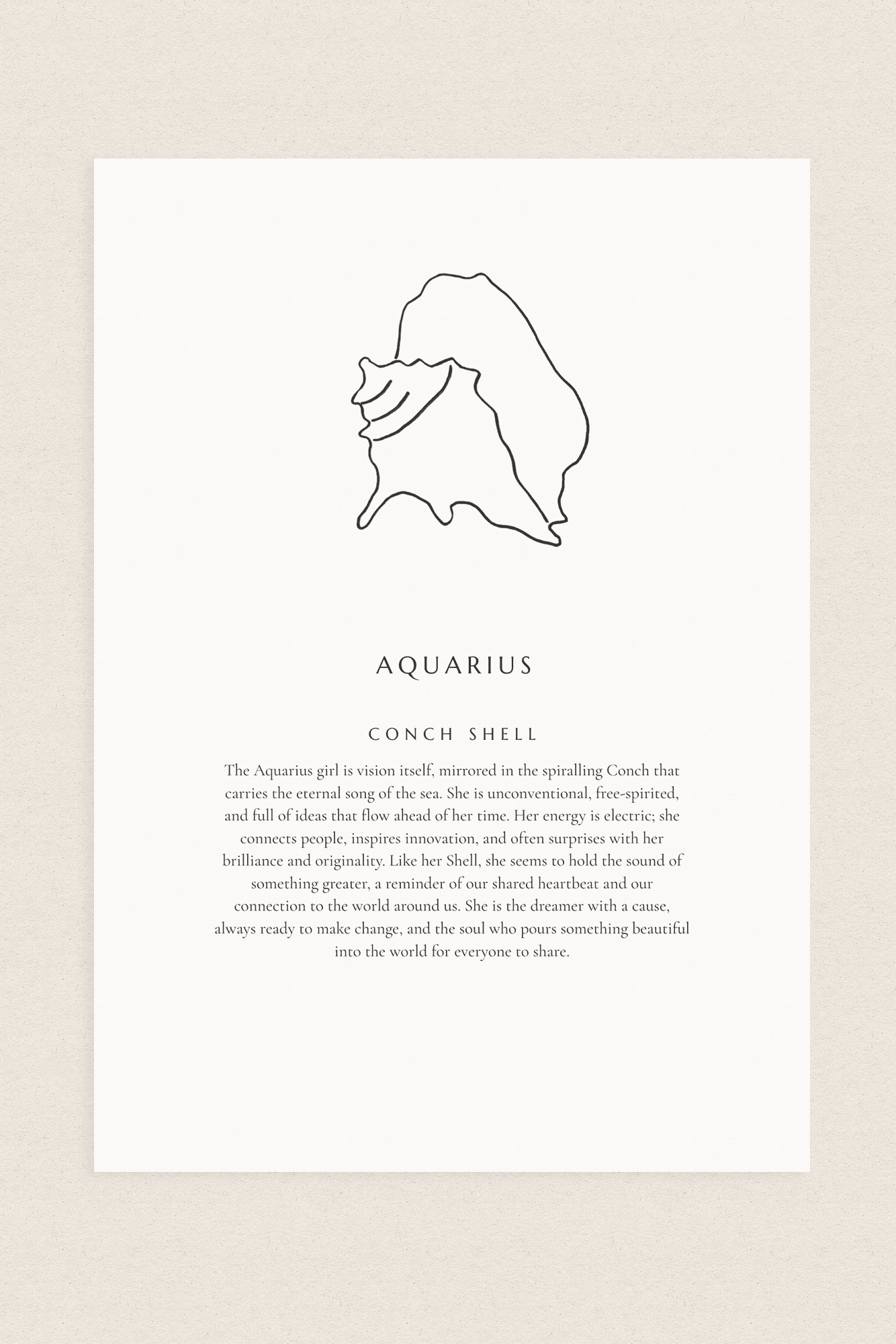 Aquarius Zodiac Shell Print – Conch - Prints - The Freedom State - Women's fashion at The Freedom State