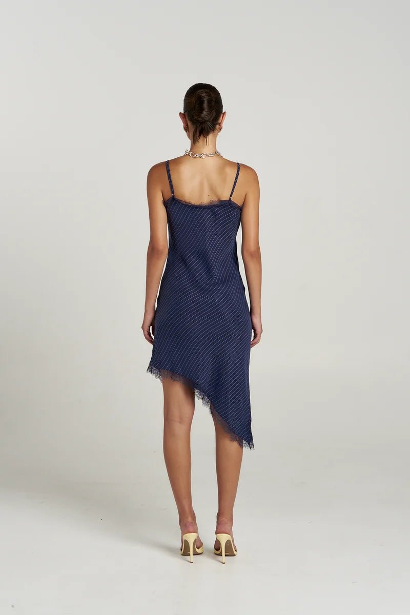 Asym Siren Dress - Navy Pinstripe - Midi Dresses - Summi Summi - Women's fashion at The Freedom State