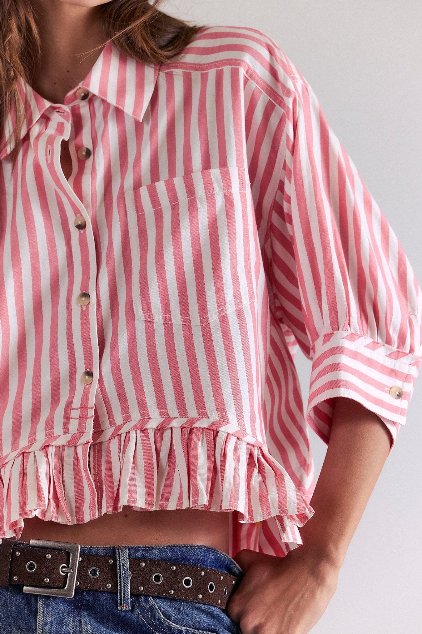 Bailey Stripe Shirt - Coral Combo - Fashion Tops - Free People - Women's fashion at The Freedom State