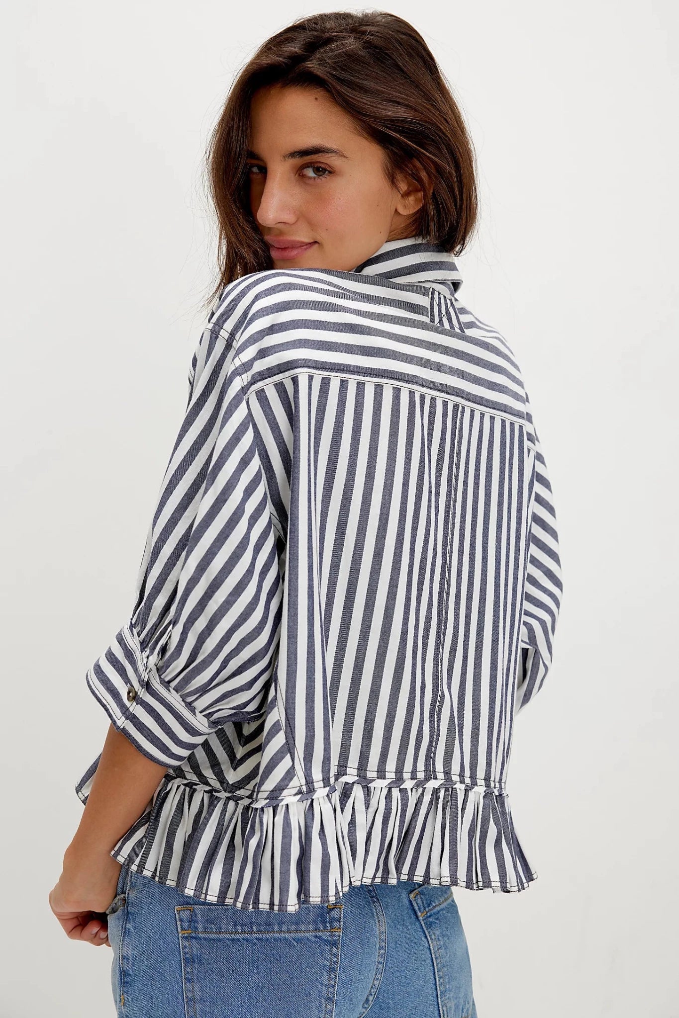 Bailey Stripe Shirt - Nautical Navy - Fashion Tops - Free People - Women's fashion at The Freedom State