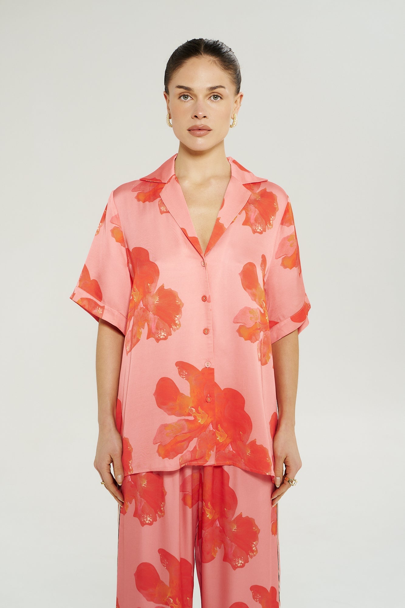 Button Up SS Shirt - Peach Petals - Shirts - Summi Summi - Women's fashion at The Freedom State