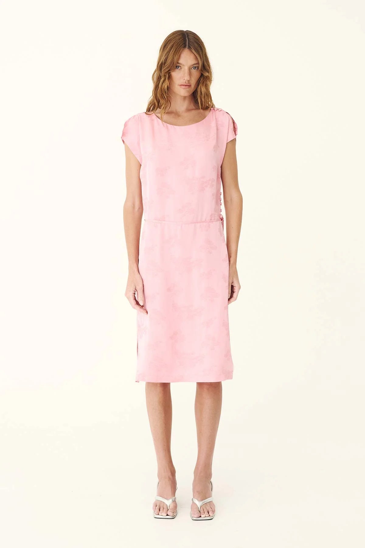 Carla Jacquard Midi Skirt - Petal Pink Floral - Skirts - Rowie The Label - Women's fashion at The Freedom State