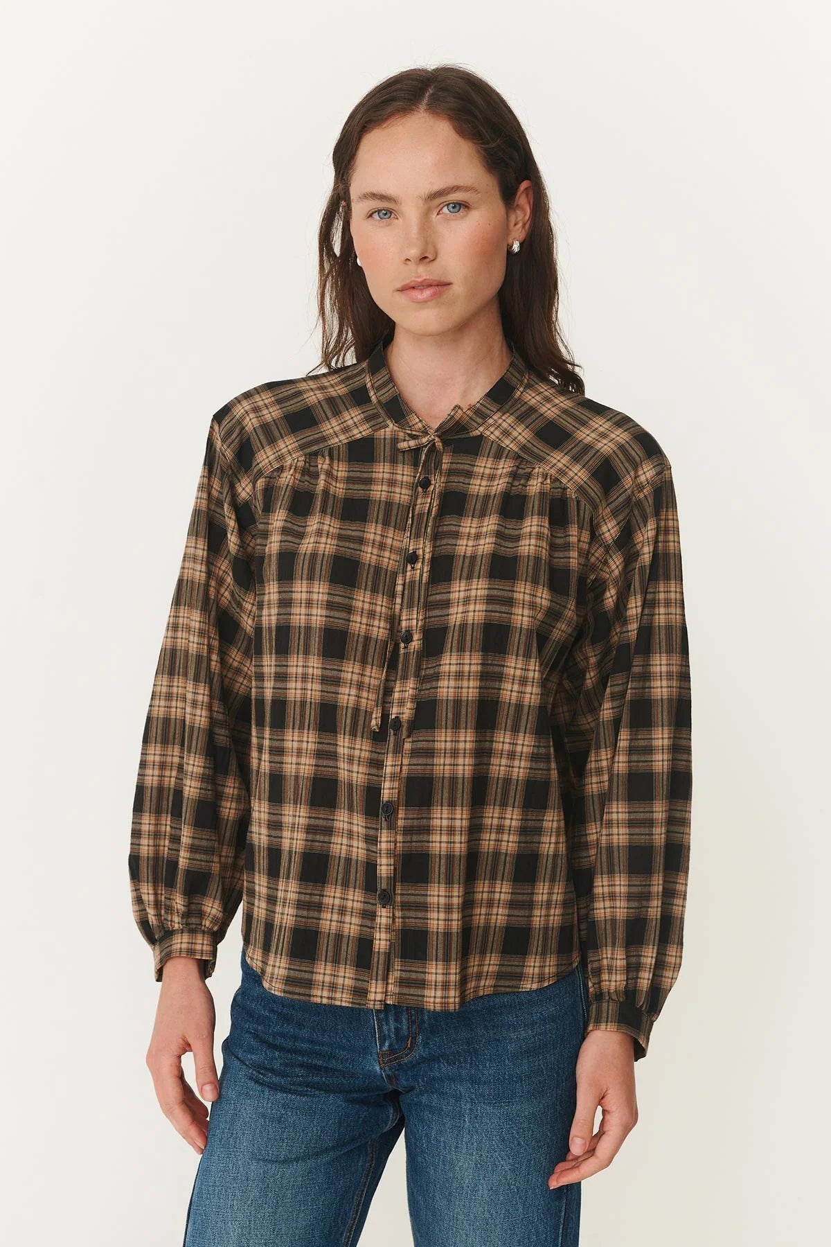 Cora Long Sleeve Blouse - Tobacco Plaid - Fashion Tops - Rowie The Label - Women's fashion at The Freedom State
