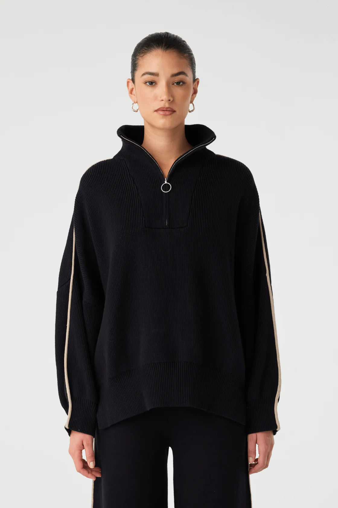 Milan Zip Sweater - Black/Taupe