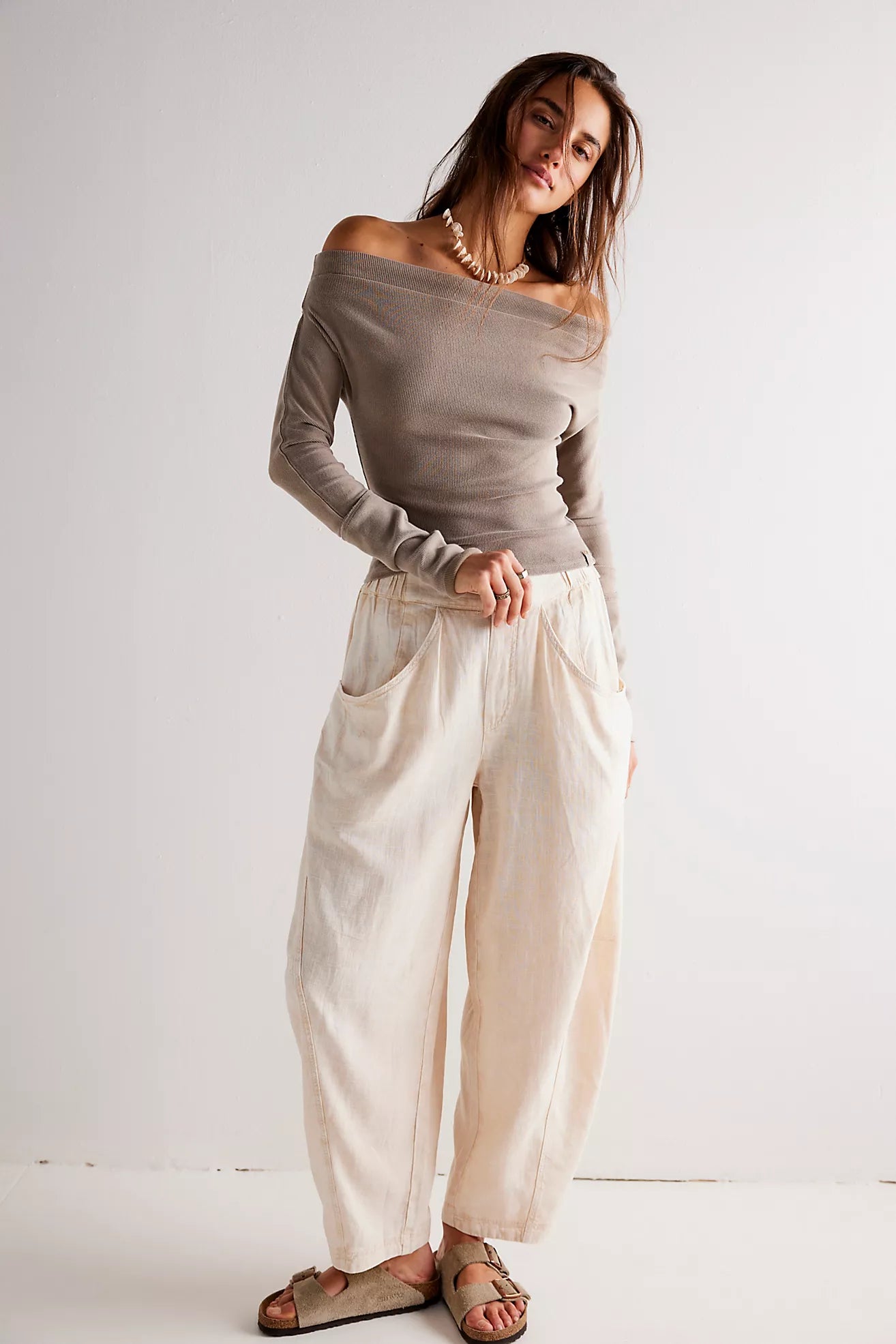 High Road Washed Pull On Barrel Pants - Birch
