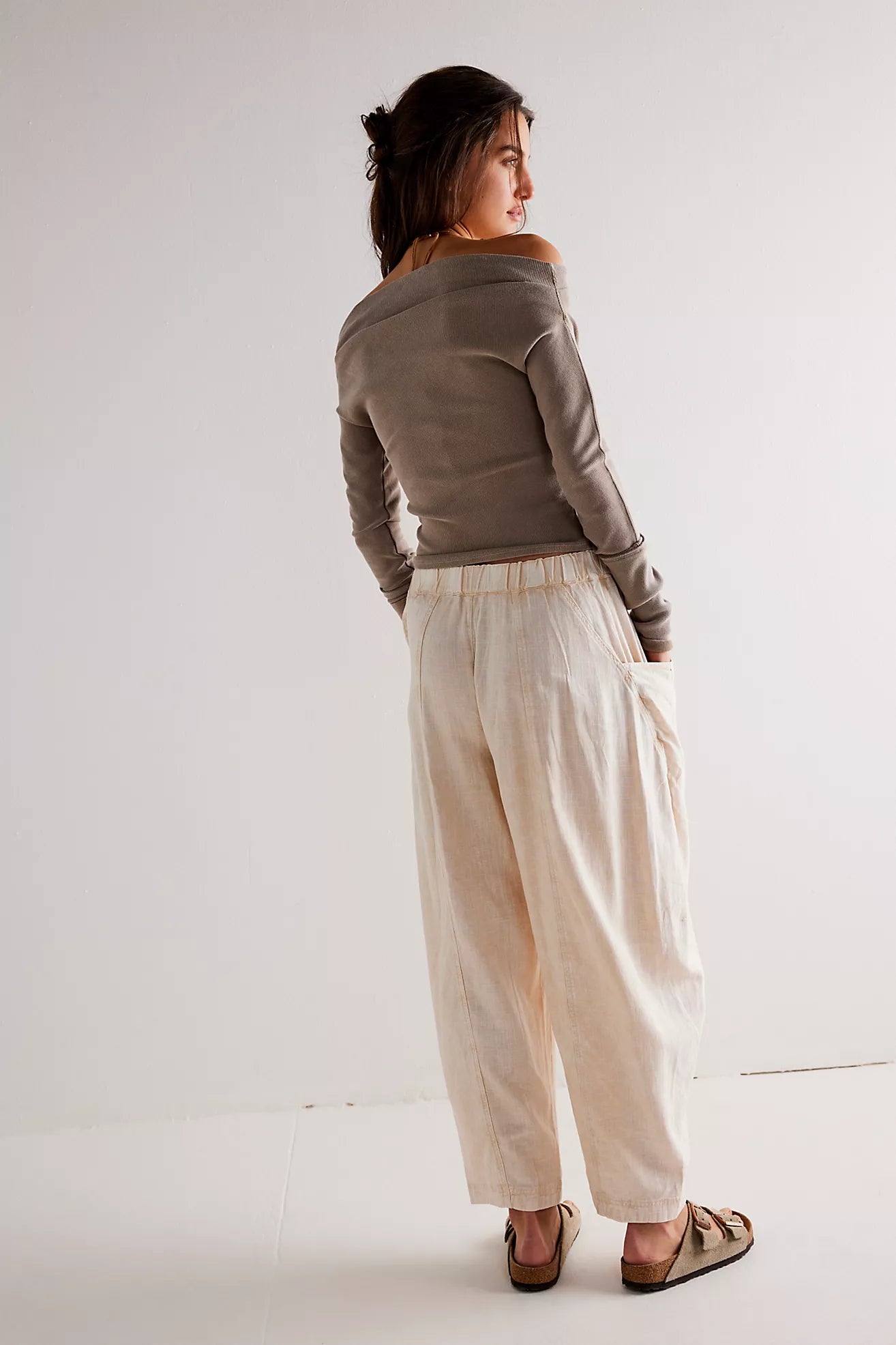 High Road Washed Pull On Barrel Pants - Birch