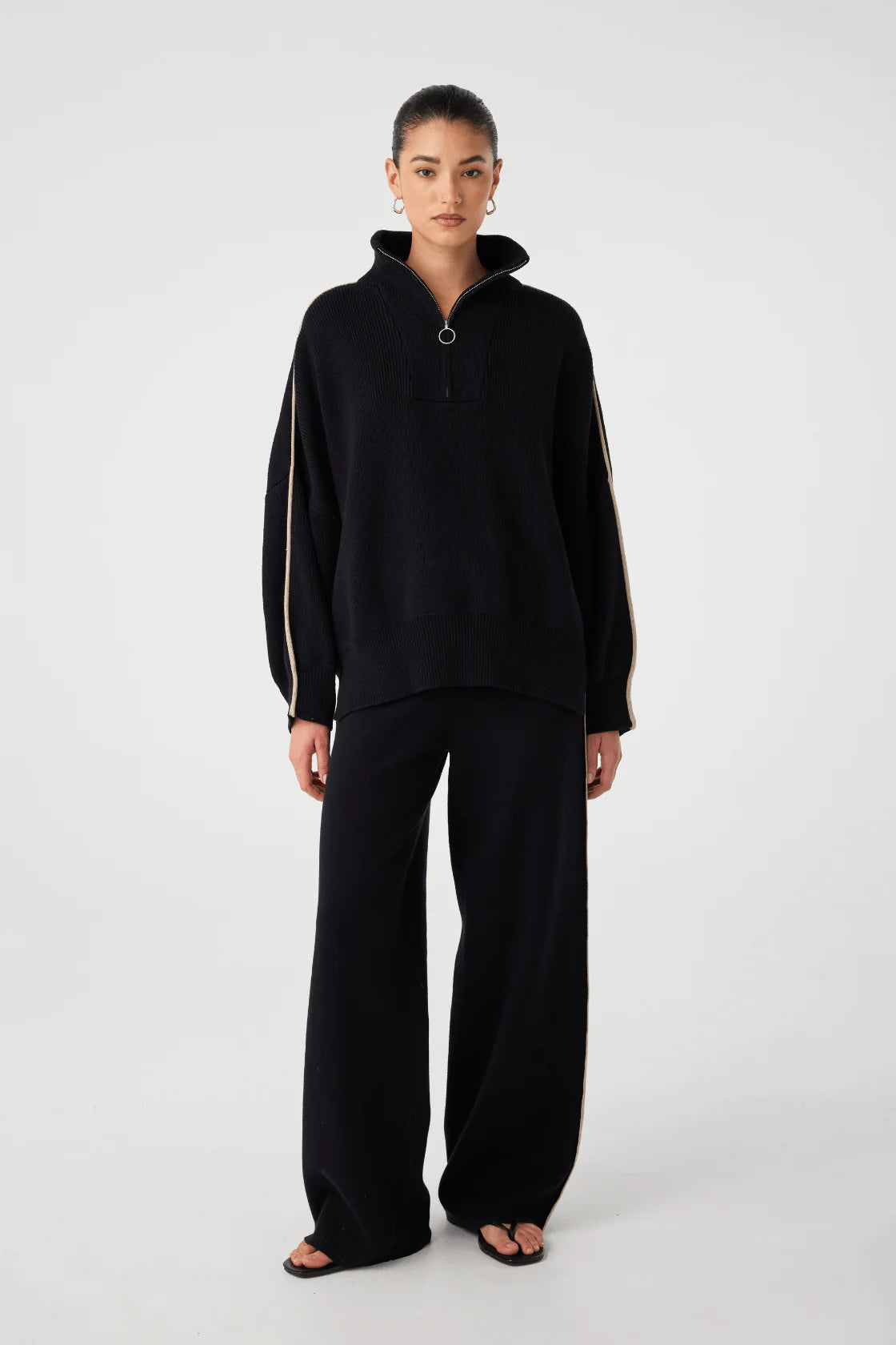 Milan Zip Sweater - Black/Taupe