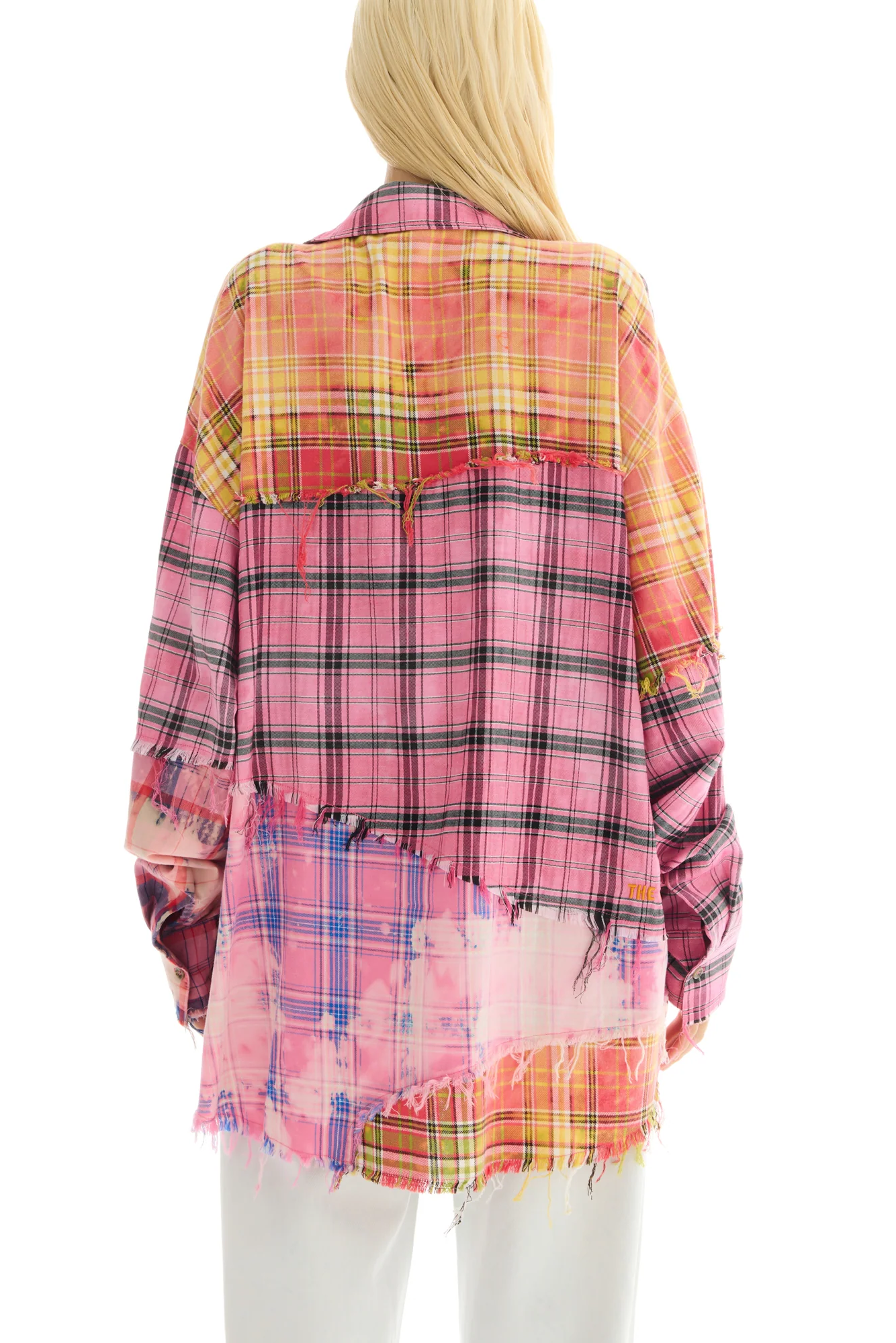 Half and Half Reworked Flannel Shirt - Pink